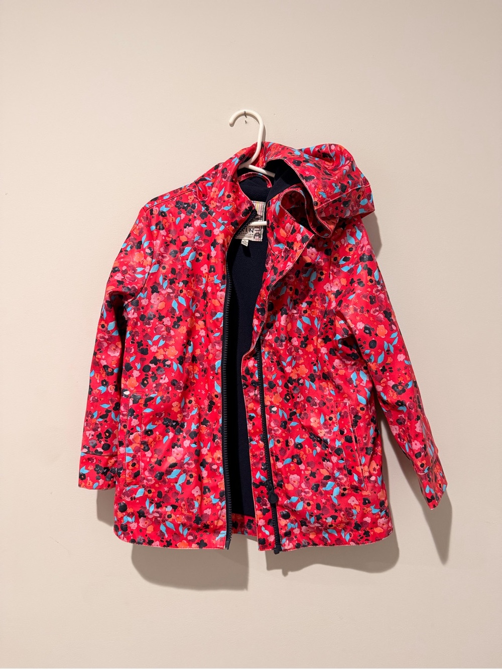 Joules Girls' Floral Hooded Raincoat - Red Pink Blue